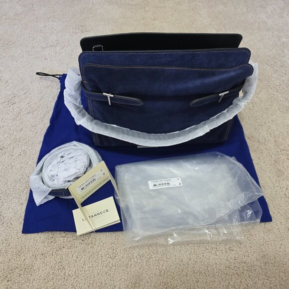 Le Tanneur Emie Large Shoulder Bag Prussian Blue Denim Suede Luxe Tote - Picture 6 of 9